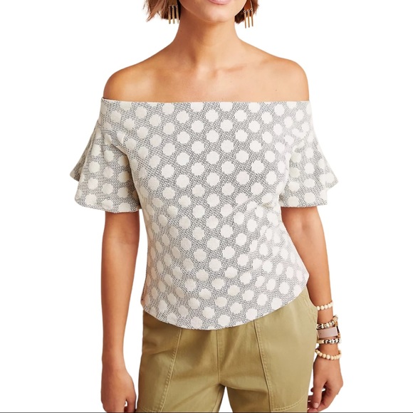 Anthropologie Eri + Ali Lyra Off the Shoulder Polka Dot blouse - Picture 3 of 10